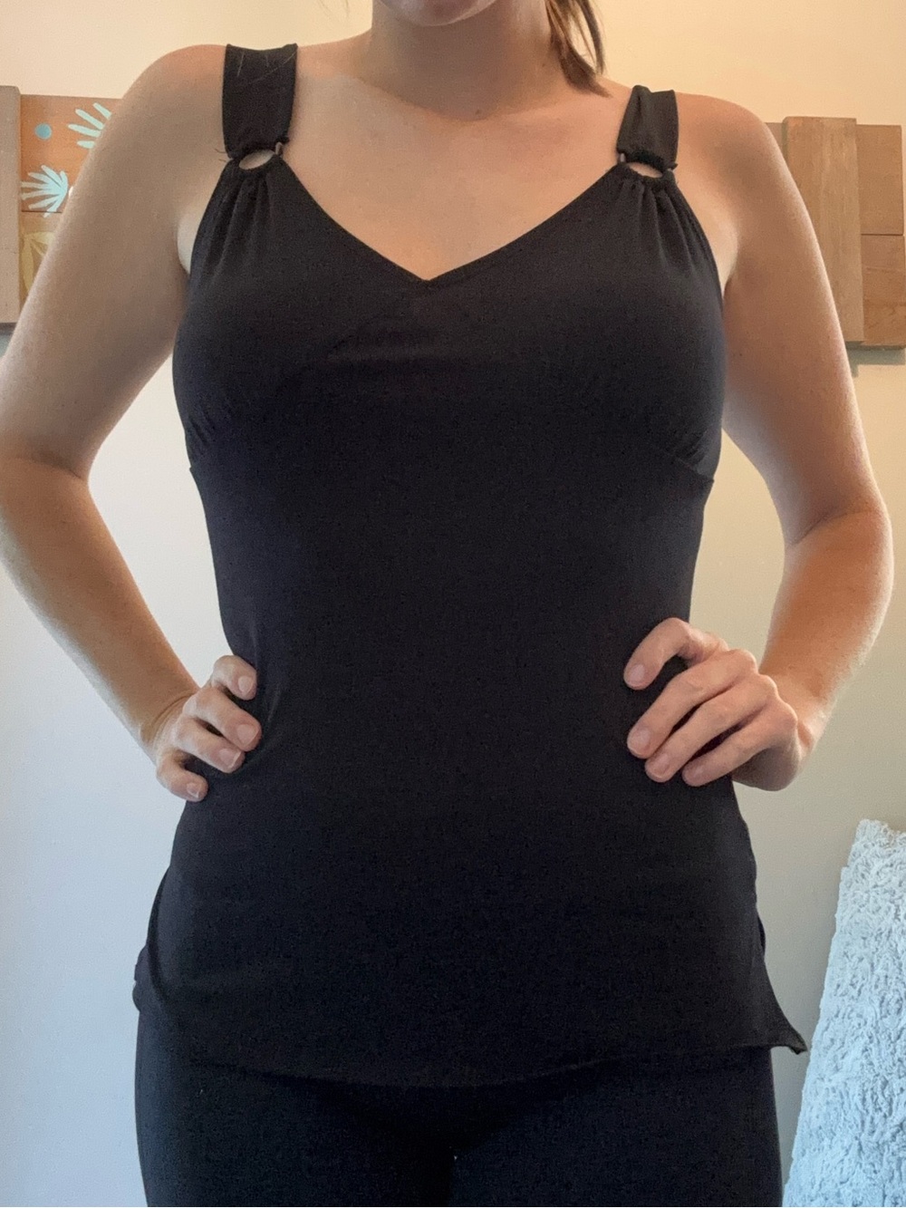 attention Black Ring-Detail V-Neck Camisole